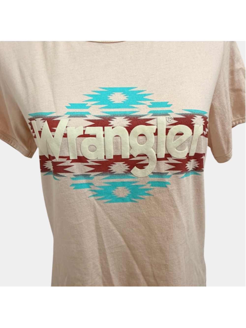 Wrangler Rancher Shirts Aztec Logo Tee Pink Beige Short Sleeve Medium - Picture 6 of 6